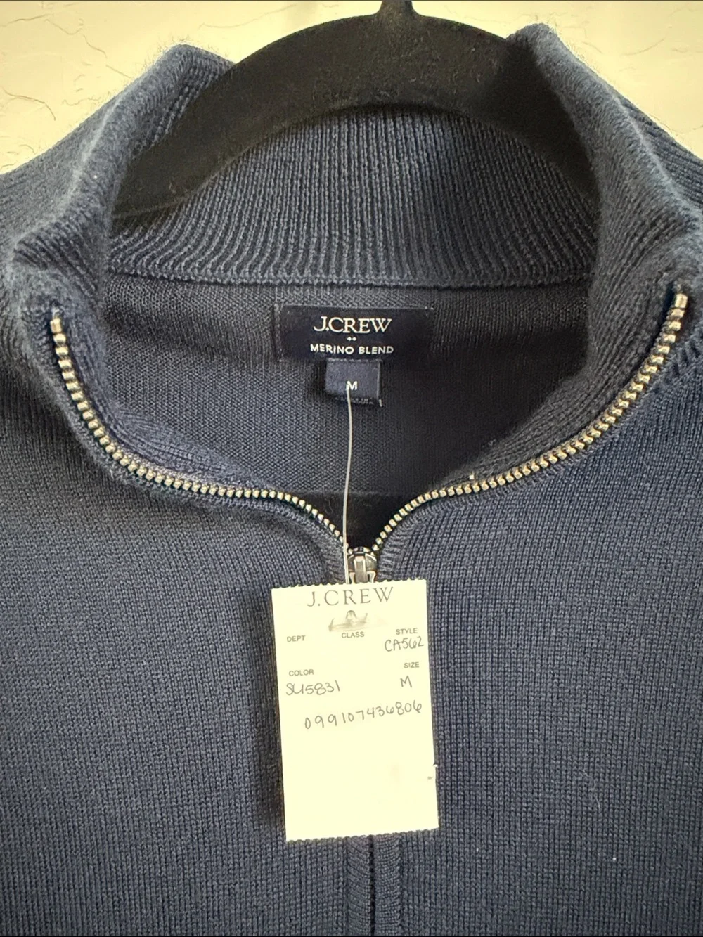 J.Crew Merino Blend Quarter Zip Sweater Navy Men’s Medium NWT CA562